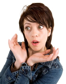 A woman is surprised about something.