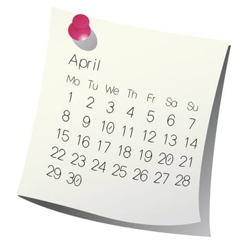 2013 April calendar on white paper