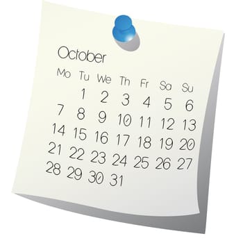 2013 October calendar on white paper