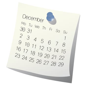 2013 December calendar on white paper