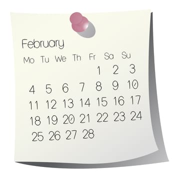 2013 February calendar on white paper