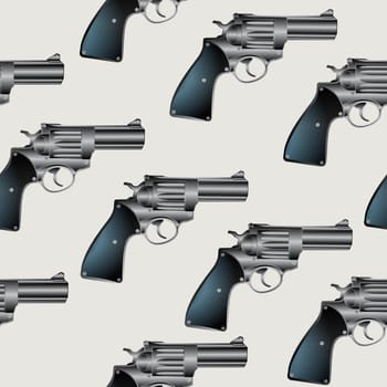 Seamless background pattern with hand gun, revolver
