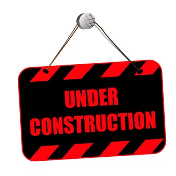Under construction sign and shadow over white background