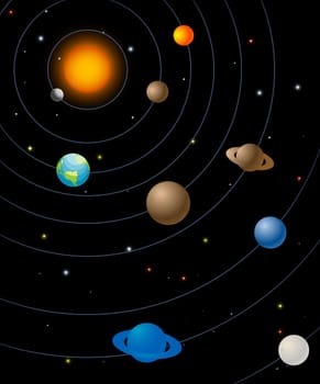 Solar system graphic, abstract art illustration