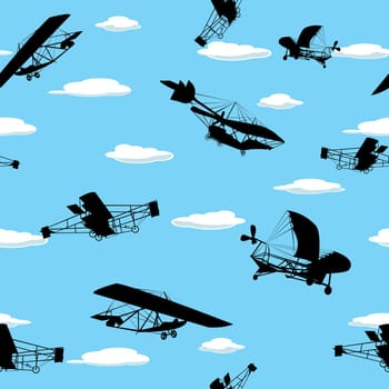 Seamless wallpaper background with vintage plane silhouettes