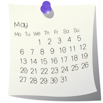2013 May calendar on white paper