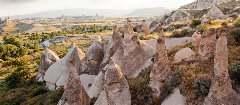 aerial view of Weathered limestone formation of chimneys, horizontal, copy space and crop space