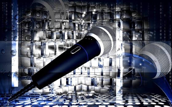 Digital illustration of microphone in colour background