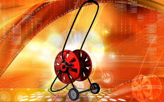 Digital illustration of hose reel trolley in colour background