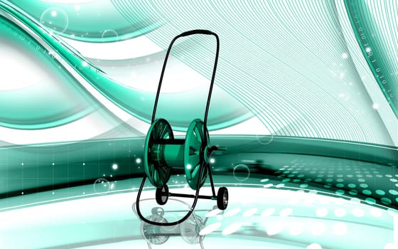 Digital illustration of hose reel trolley in colour background