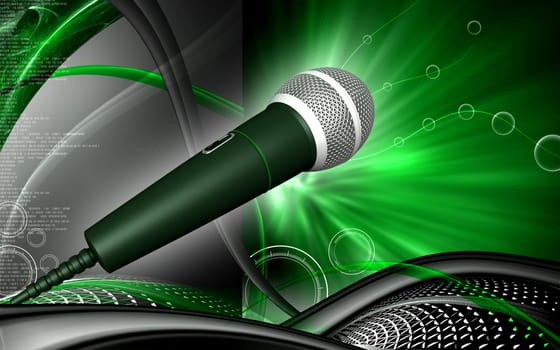 Digital illustration of microphone in colour background