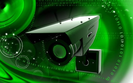 Digital illustration of security camera in colour background