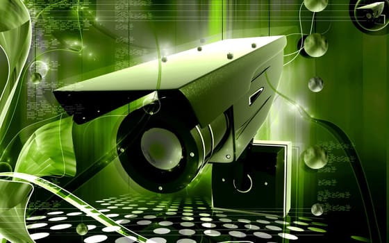 Digital illustration of security camera in colour background