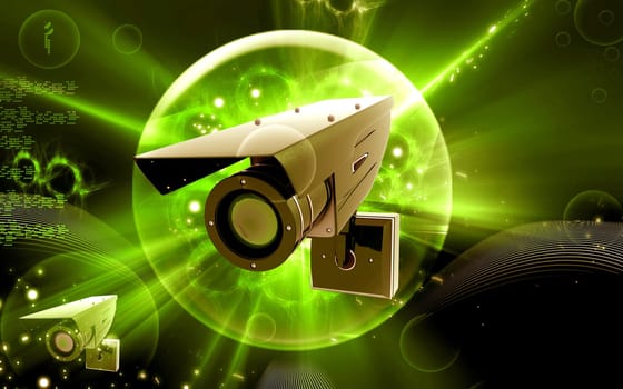 Digital illustration of security camera in colour background