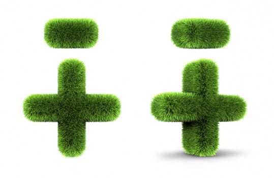 Grass plus and minus, isolated on white background
