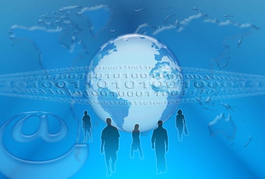 Communication and web networks on a planet is in hiding in sight air of the space on the background of world map and digital system