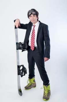 Young business man with a snowboarder