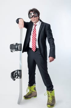 Young business man with a snowboarder