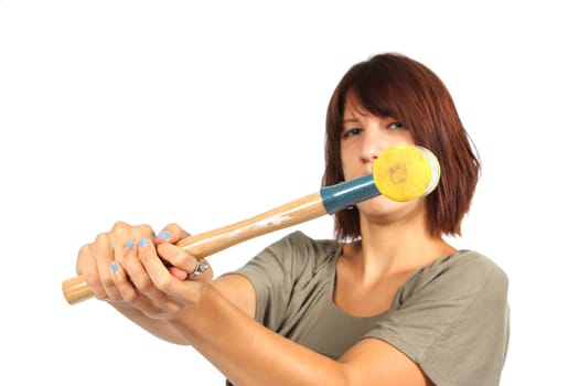 Girl with yellow hammer