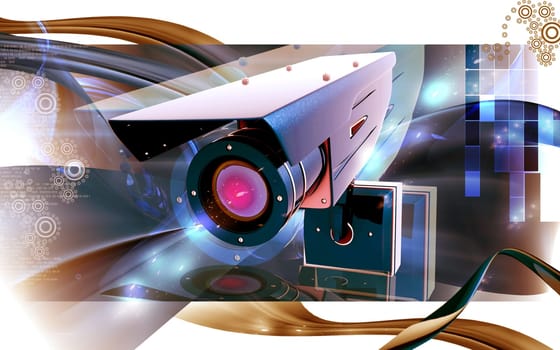 Digital illustration of security camera in colour background
