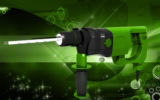 Digital illustration of hammer drill in colour background
