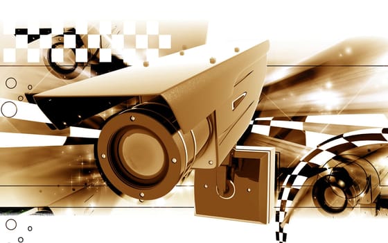 Digital illustration of security camera in colour background