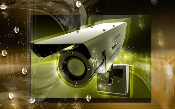 Digital illustration of security camera in colour background