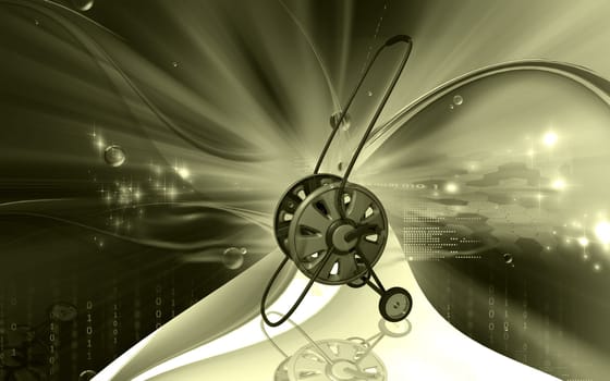 Digital illustration of hose reel trolley in colour background