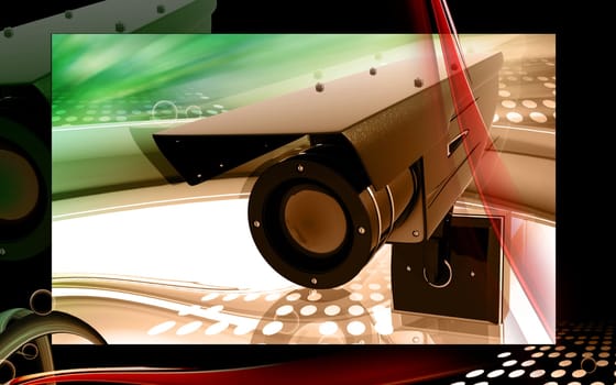 Digital illustration of security camera in colour background