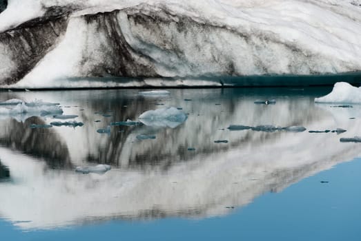 Jokulsarlon iceberg reflected on the lake in Iceland