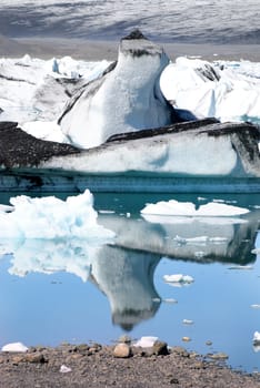 Iceberg reflections on the calm water of the lake Jokulsarlon