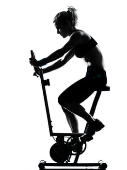 one woman biking exercising workout fitness aerobic exercise posture on studio isolated white background
