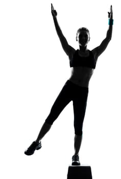 one woman exercising workout fitness aerobic exercise posture on studio isolated white background