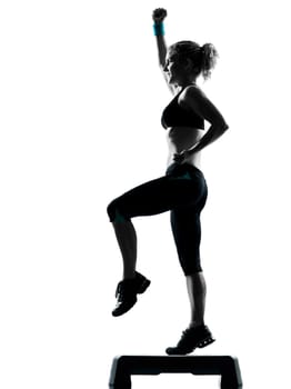 one woman exercising workout fitness aerobic exercise posture on studio isolated white background
