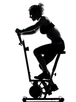 one woman biking exercising workout fitness aerobic exercise posture on studio isolated white background
