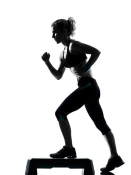 one woman exercising workout fitness aerobic exercise posture on studio isolated white background