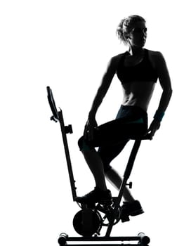 one woman biking exercising workout fitness aerobic exercise posture on studio isolated white background