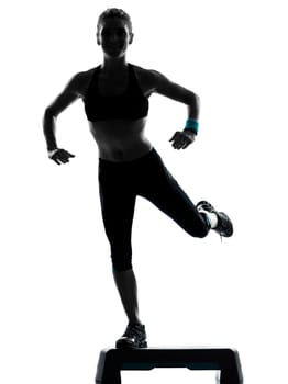 one woman exercising workout fitness aerobic exercise posture on studio isolated white background