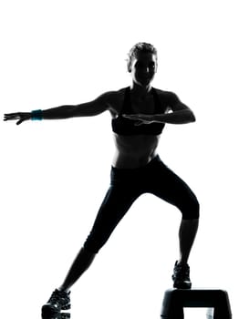 one woman exercising workout fitness aerobic exercise posture on studio isolated white background