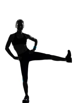 one woman exercising workout fitness aerobic exercise posture on studio isolated white background