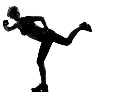 one woman exercising workout fitness aerobic exercise posture on studio isolated white background
