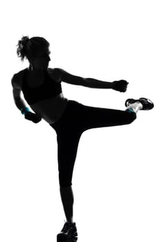 one woman exercising workout fitness aerobic exercise posture on studio isolated white background