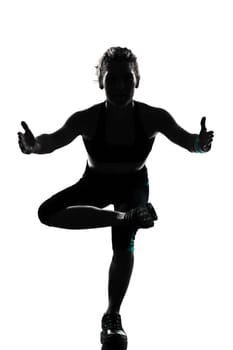 one woman exercising workout fitness aerobic exercise posture on studio isolated white background