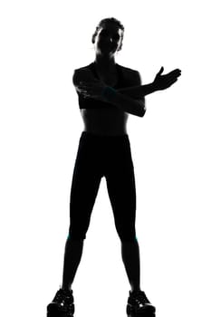 one woman exercising workout fitness aerobic exercise posture on studio isolated white background