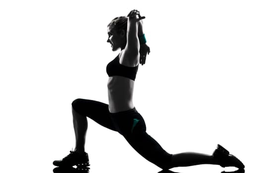 one woman exercising workout fitness aerobic exercise posture on studio isolated white background