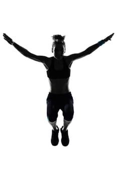 one woman exercising workout fitness aerobic exercise posture on studio isolated white background