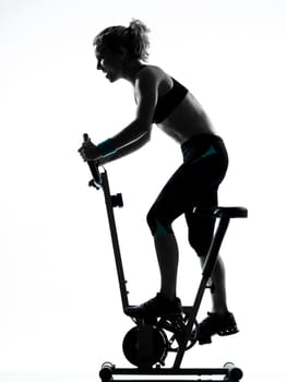 one woman biking exercising workout fitness aerobic exercise posture on studio isolated white background