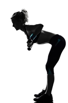 woman workout fitness posture body building weight training exercise exercising on studio isolated white background