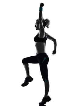one woman exercising workout fitness aerobic exercise posture on studio isolated white background