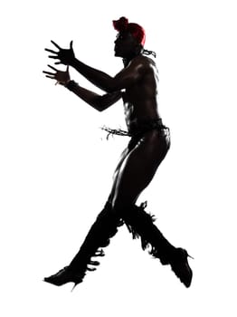 one  african man dancer dancing on studio isolated white background